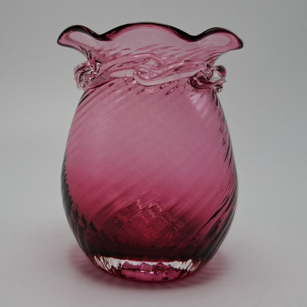 Pilgrim Glass Cranberry Optic Ribbed Art Glass Hand Blown Bud Vase